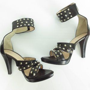 LADY DOC Black Leather Studded Heels Shoes Women